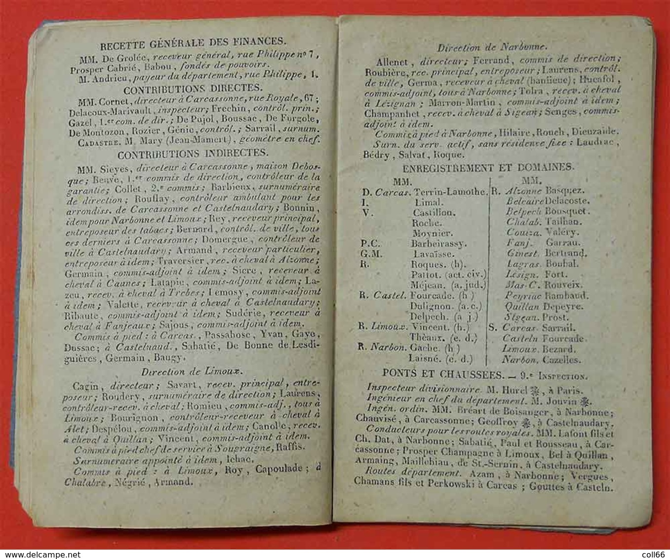 1847 Almanach curieux et récréatif Noms Fonctions  Aude dates Foires du 09-11-31-34-66-81édit Pierre Polere Carcassonne