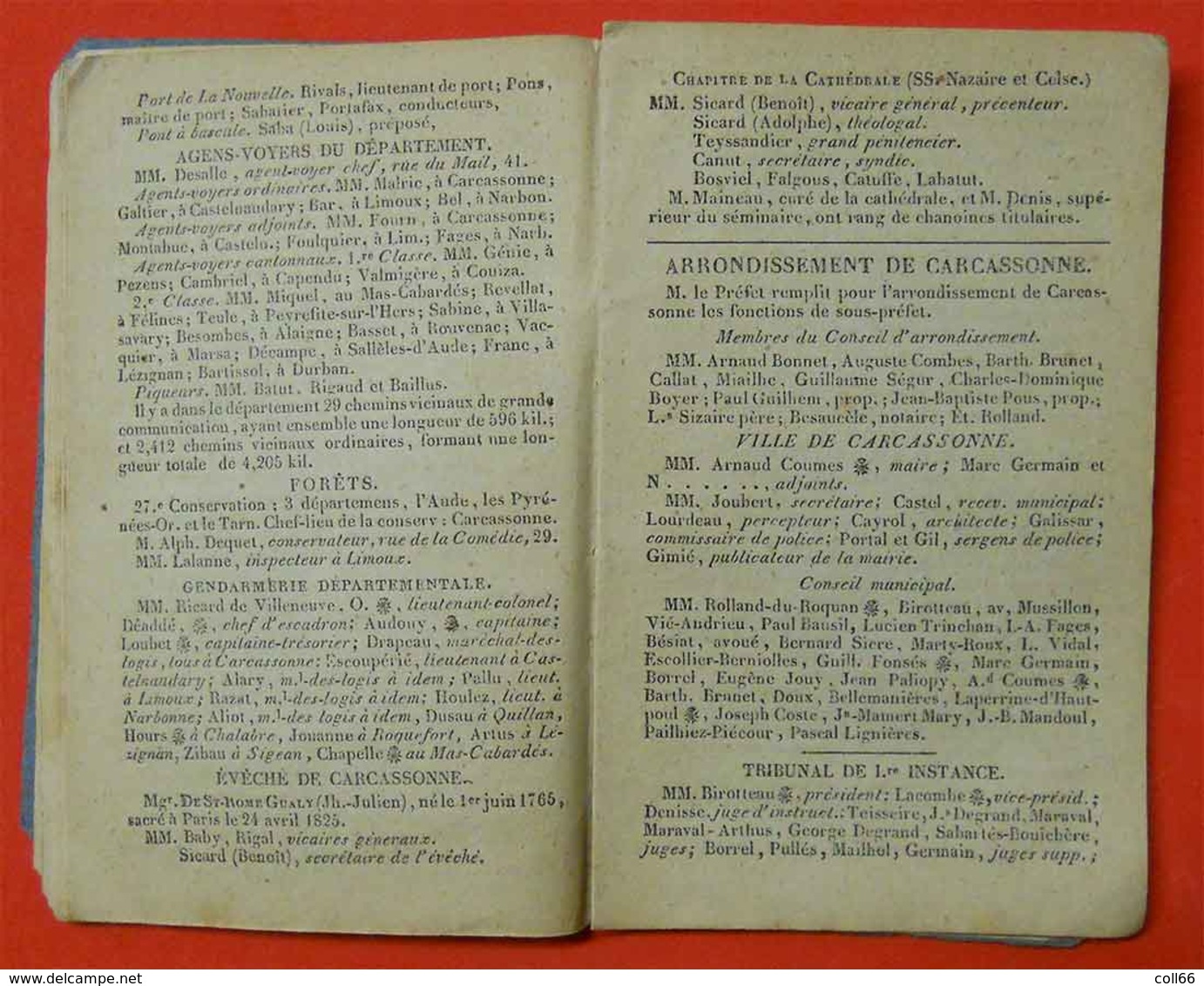 1847 Almanach curieux et récréatif Noms Fonctions  Aude dates Foires du 09-11-31-34-66-81édit Pierre Polere Carcassonne