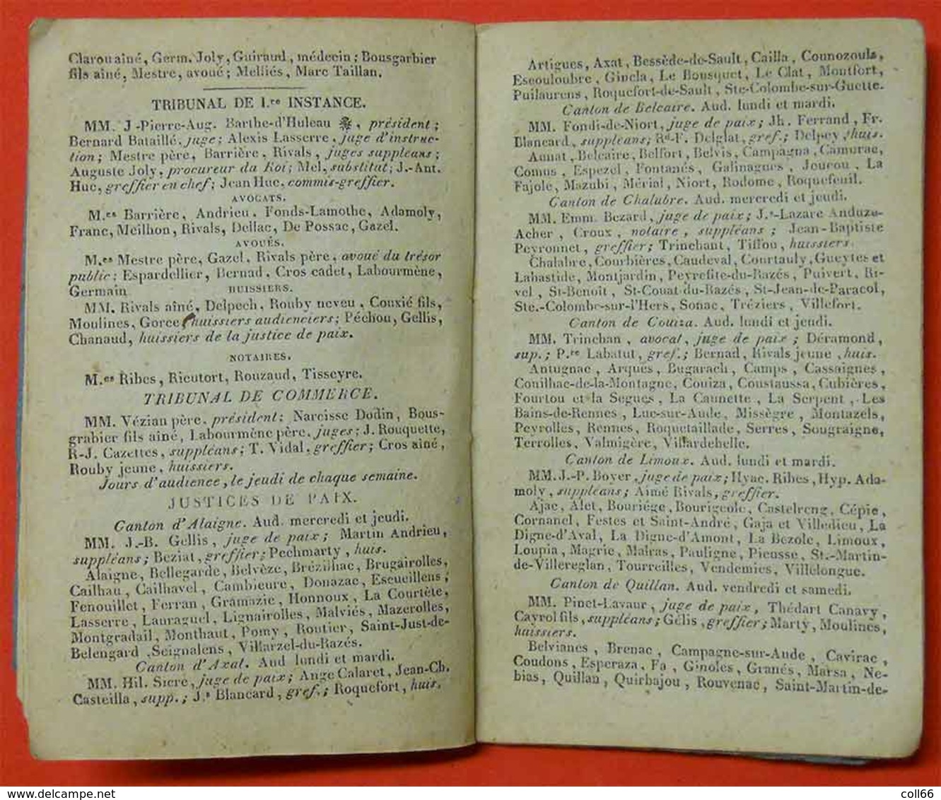 1847 Almanach curieux et récréatif Noms Fonctions  Aude dates Foires du 09-11-31-34-66-81édit Pierre Polere Carcassonne