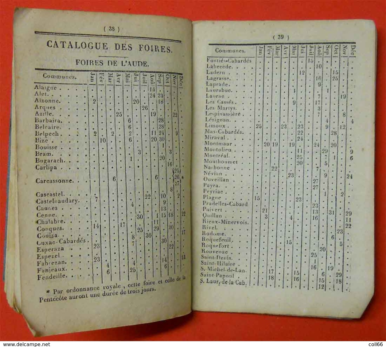 1847 Almanach curieux et récréatif Noms Fonctions  Aude dates Foires du 09-11-31-34-66-81édit Pierre Polere Carcassonne