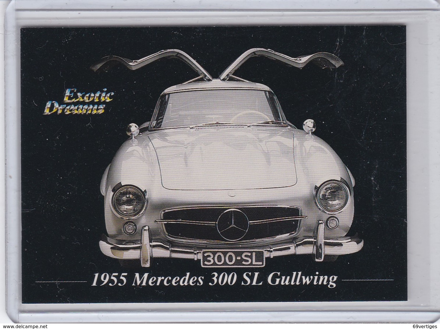 AUTOMOBILIA, MERCEDES BENZ 300SL GULLWING, Carte Publicitaire, "Exotic Dreams",au Dos Caractéristiques Du Véhicule - Altri & Non Classificati