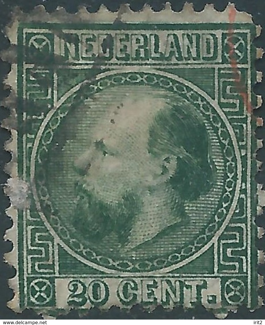 OLANDA-HOLLAND-NEDERLAND 1867 King William III Of The Netherlands,20 C-dark Green-Used,Value €25,00 - Gebruikt