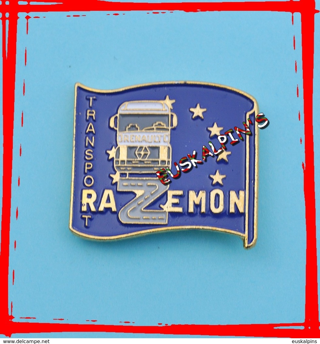 Pin's Transports RAZEMON, HERM, Département Des LANDES, Camion RENAULT - Transportation