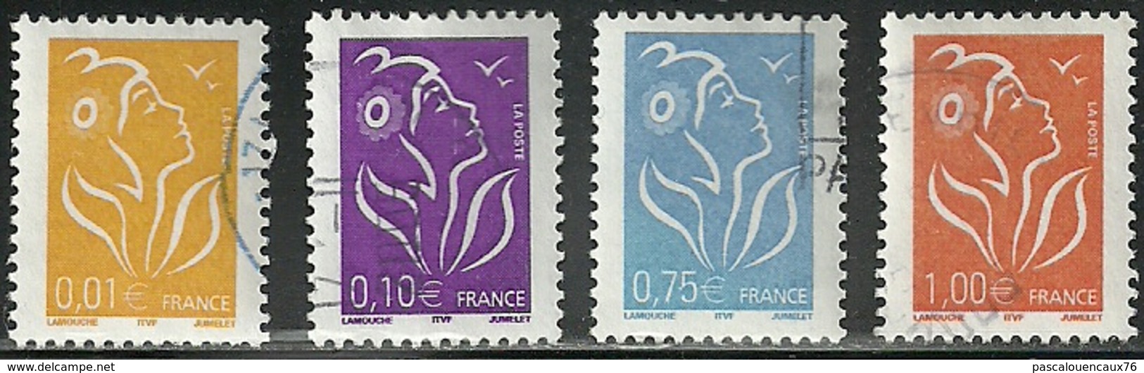 France 2005 - Lot De 4 Timbres Marianne De Lamouche Avec Papier à Déchet De Fil De Soie - Variété - Oblitérés