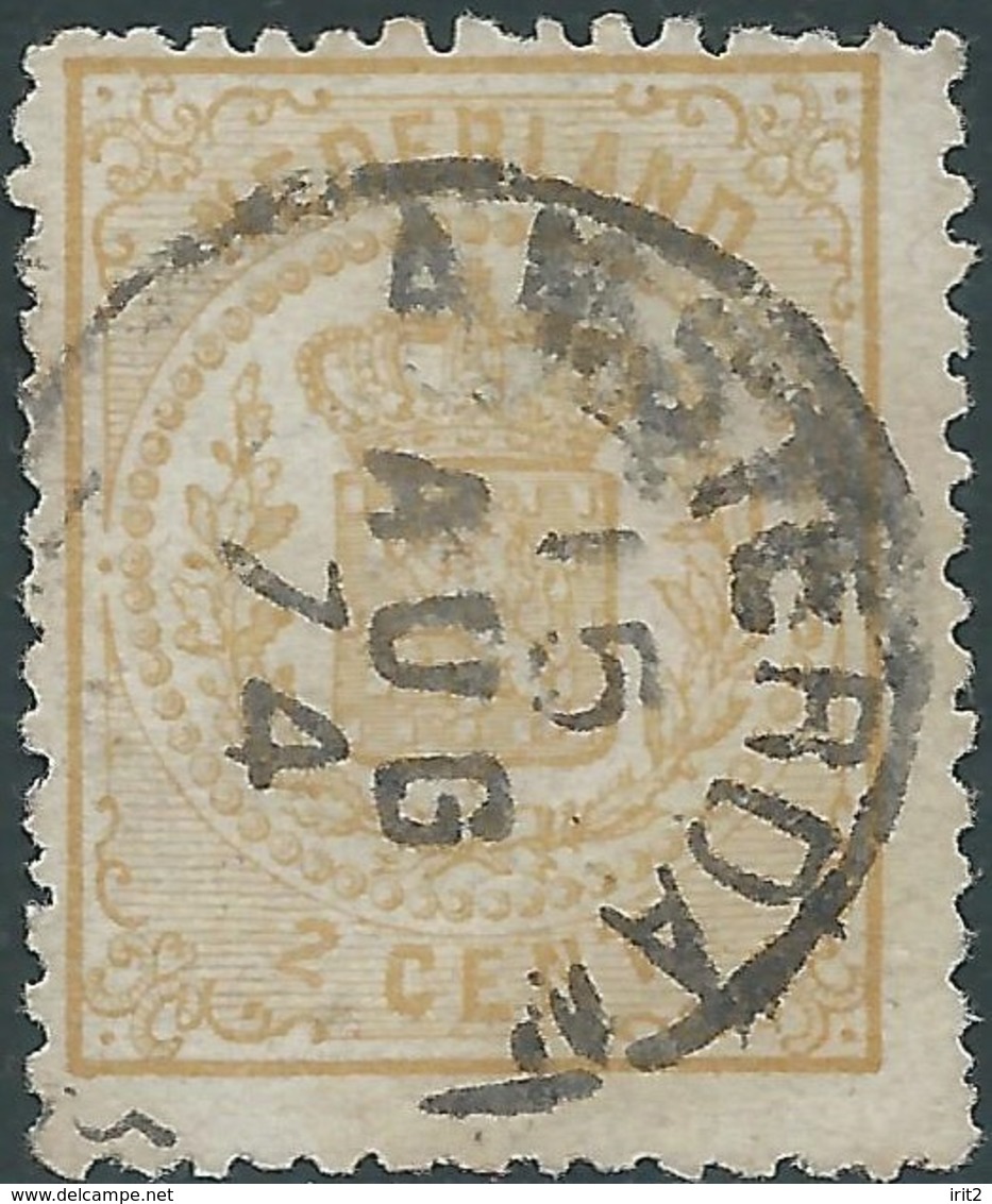 OLANDA-HOLLAND-NEDERLAND 1869-National Arms,2 C,yellow -cancellation In Amsterdam -Vlue €15,00 - Oblitérés