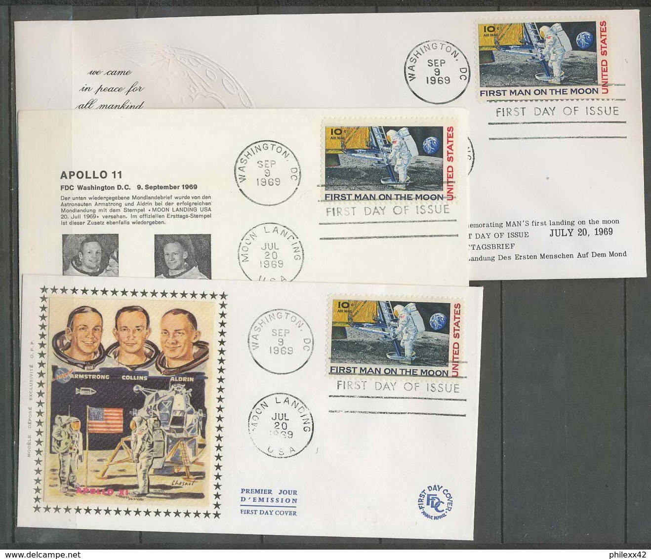 2440 Espace (space Raumfahrt) Lot 3 Lettre (cover Briefe) USA  Apollo 11 Fdc 3 Moonlanding 9/9/1969 - Etats-Unis