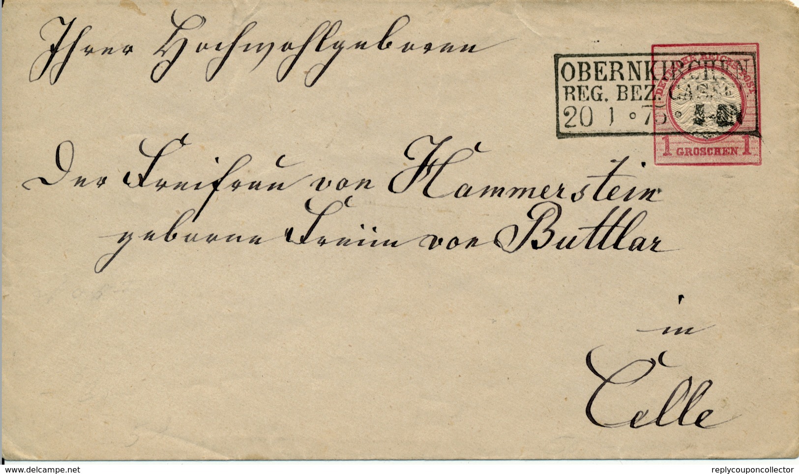 OBERNEUKIRCHEN - 1875 , Ganzsachenumschlag Nach Celle - Briefe U. Dokumente