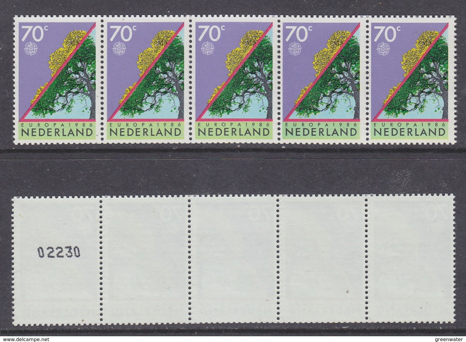 Europa Cept 1986 Netherlands Coil Stamps 1 Strip Of 5 + Nr On Backside  (41698) - 1986