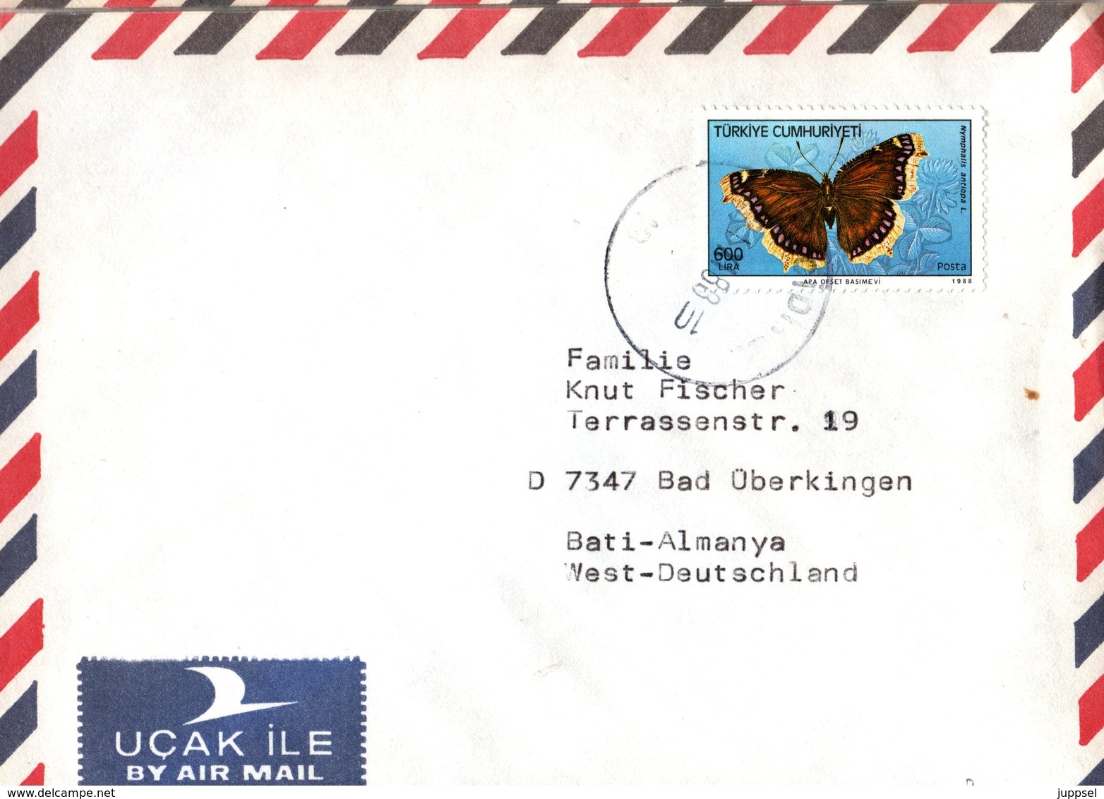 Letter  TURKEY,  Butterfly   /    TURQUIE,   Lettre, Papillon - Mariposas