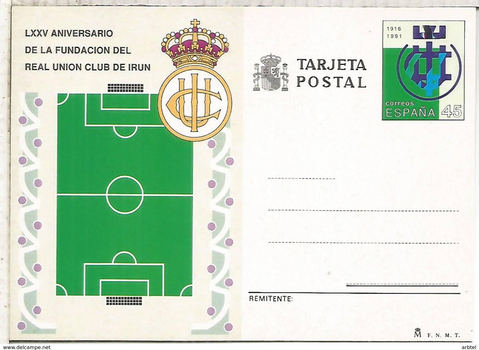 ENTERO POSTAL REAL UNION CLUB DE IRUN FUTBOL FOOTBALL DEPORTE - Equipos Famosos