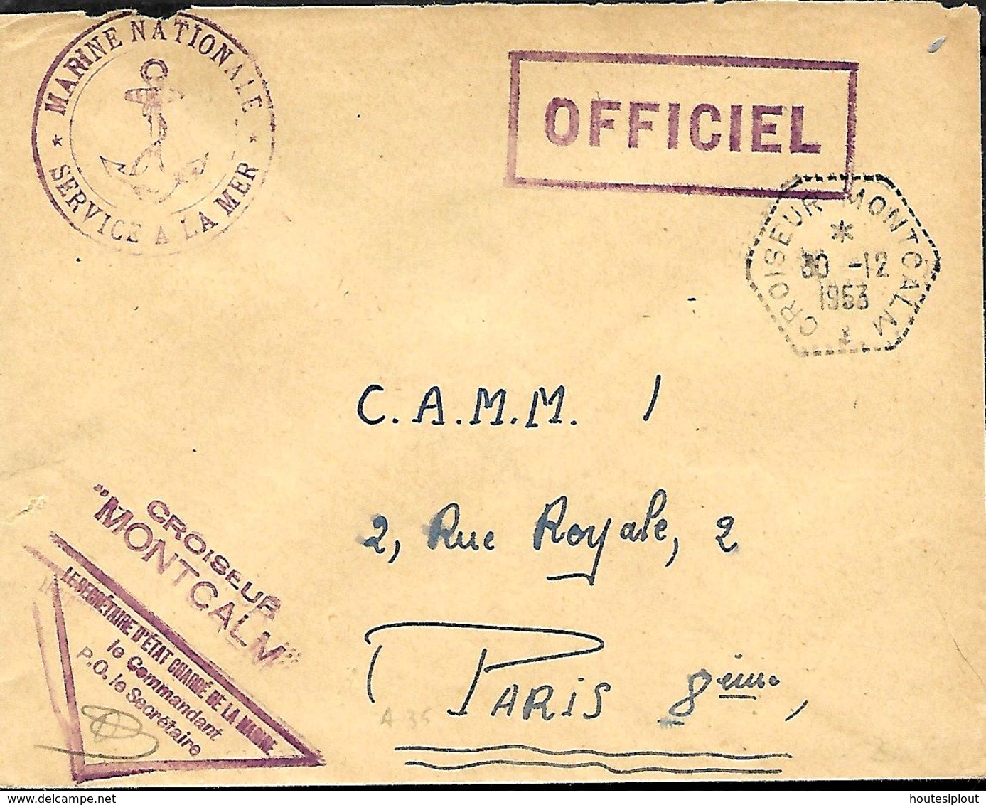 France. L. Croiseur Montcalm (type 1) + Idem Encadré  + Le Commandant > Paris 1953 - Poste Navale