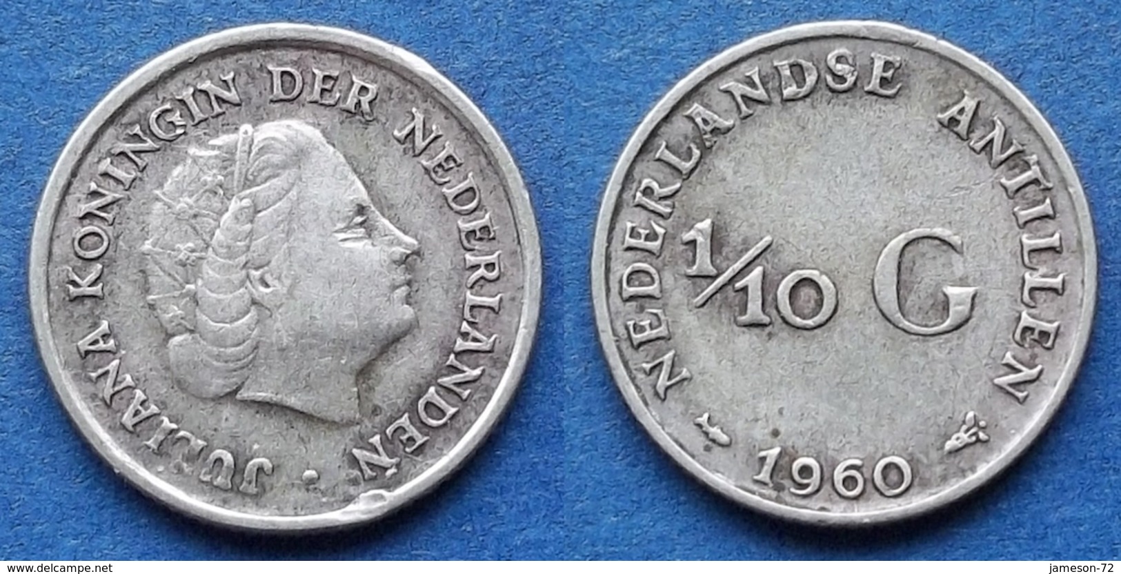 NETHERLANDS ANTILLES - Silver 1/10 Gulden 1960 KM# 3 Juliana - Edelweiss Coins - Netherlands Antilles