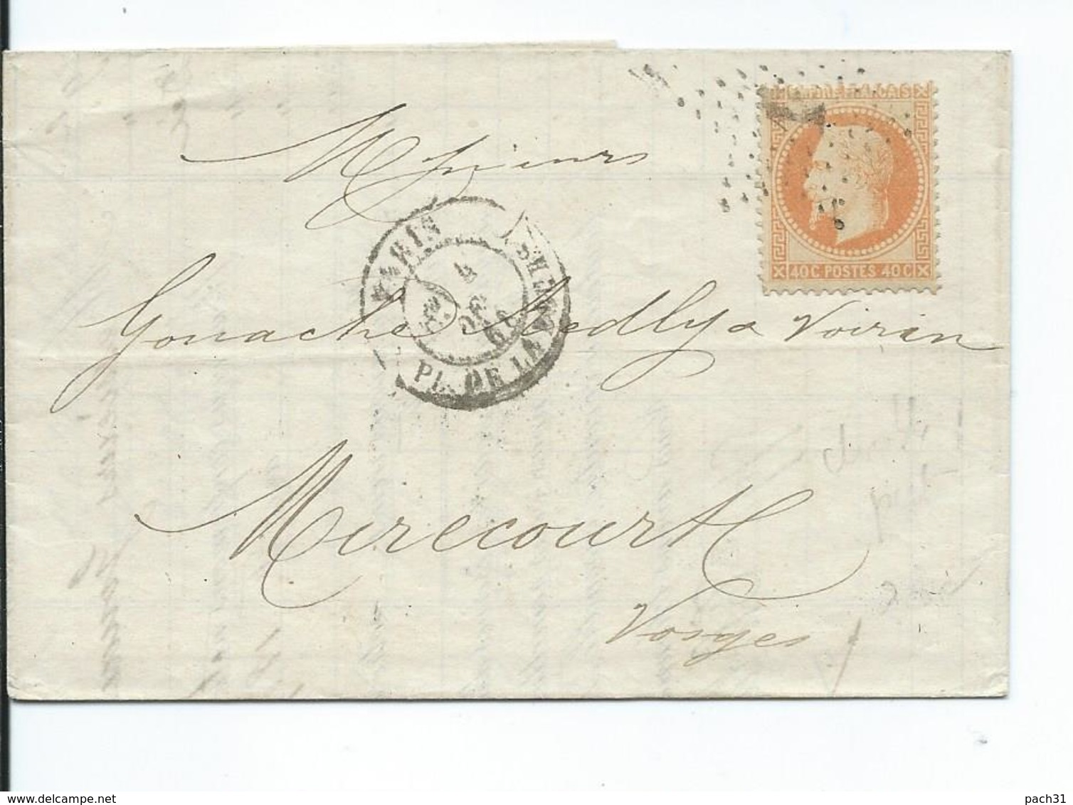 N° YT 31 Sur Lettre De Paris Pour Mirecourt Vosges Oblitération étoile 1868 - 1849-1876: Période Classique