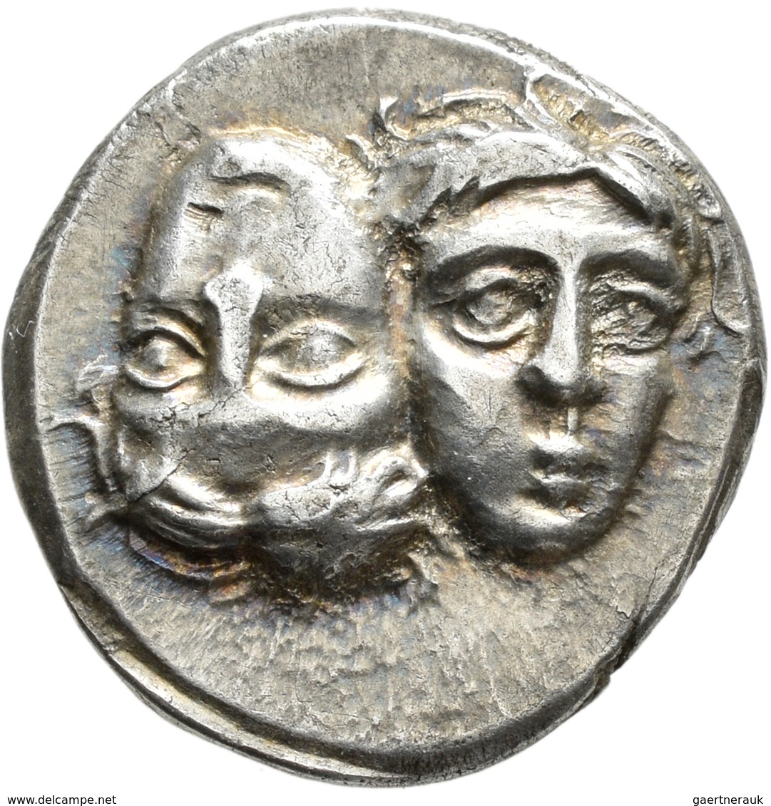 Griechische Münzen: Istros: AR-Drachme, 4. Jhd. V. Chr., Av: 2 Jünglingsköpfe, Rv: Adler Mit Delphin - Greek