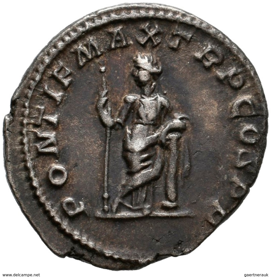 Macrinus (217 - 218): Denar, Vs. Kopfbild Nach Rechts, Rs. Felicitas Nach Links Stehend. PONTIF MAX - The Severans (193 AD To 235 AD)