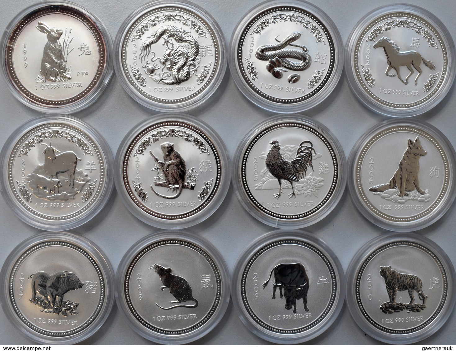 Australien: Silber Lunar I. Komplett Set 12 Münzen (je 1 AUD / 1 OZ Silber) 1999-2010. Angefangen Mi - Andere & Zonder Classificatie