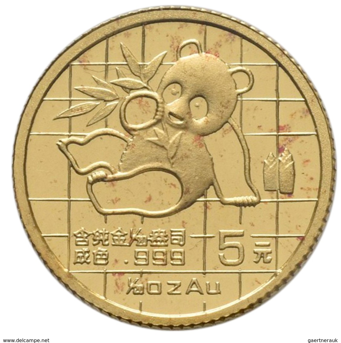 China - Volksrepublik - Anlagegold: 5 Yuan 1989, Goldpanda, KM# 183, Friedberg B8. 1,56 G (1/20 OZ), - China