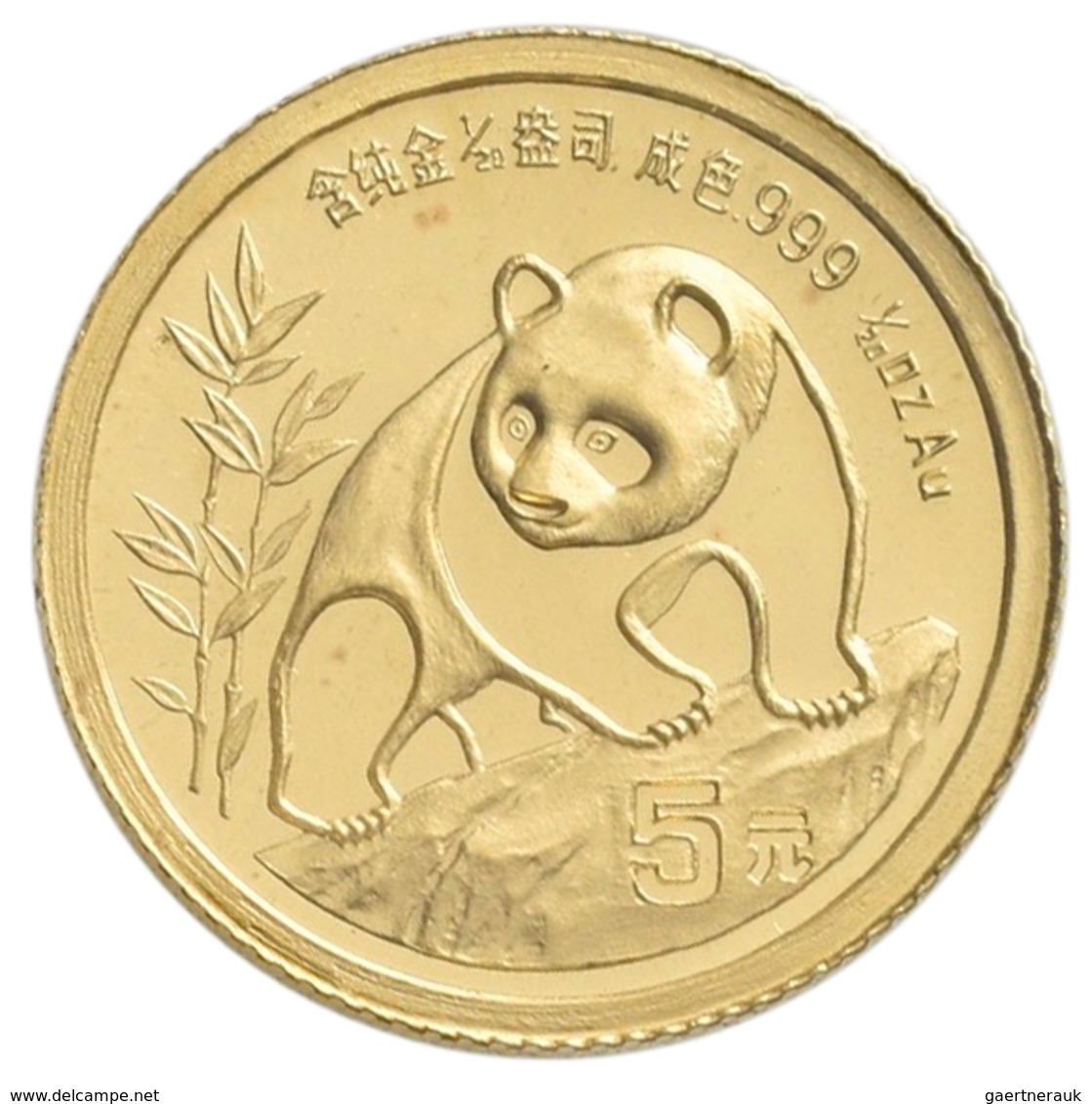 China - Volksrepublik - Anlagegold: 5 Yuan 1990, Goldpanda, KM# 268, Friedberg B8. 1,56 G (1/20 OZ), - China