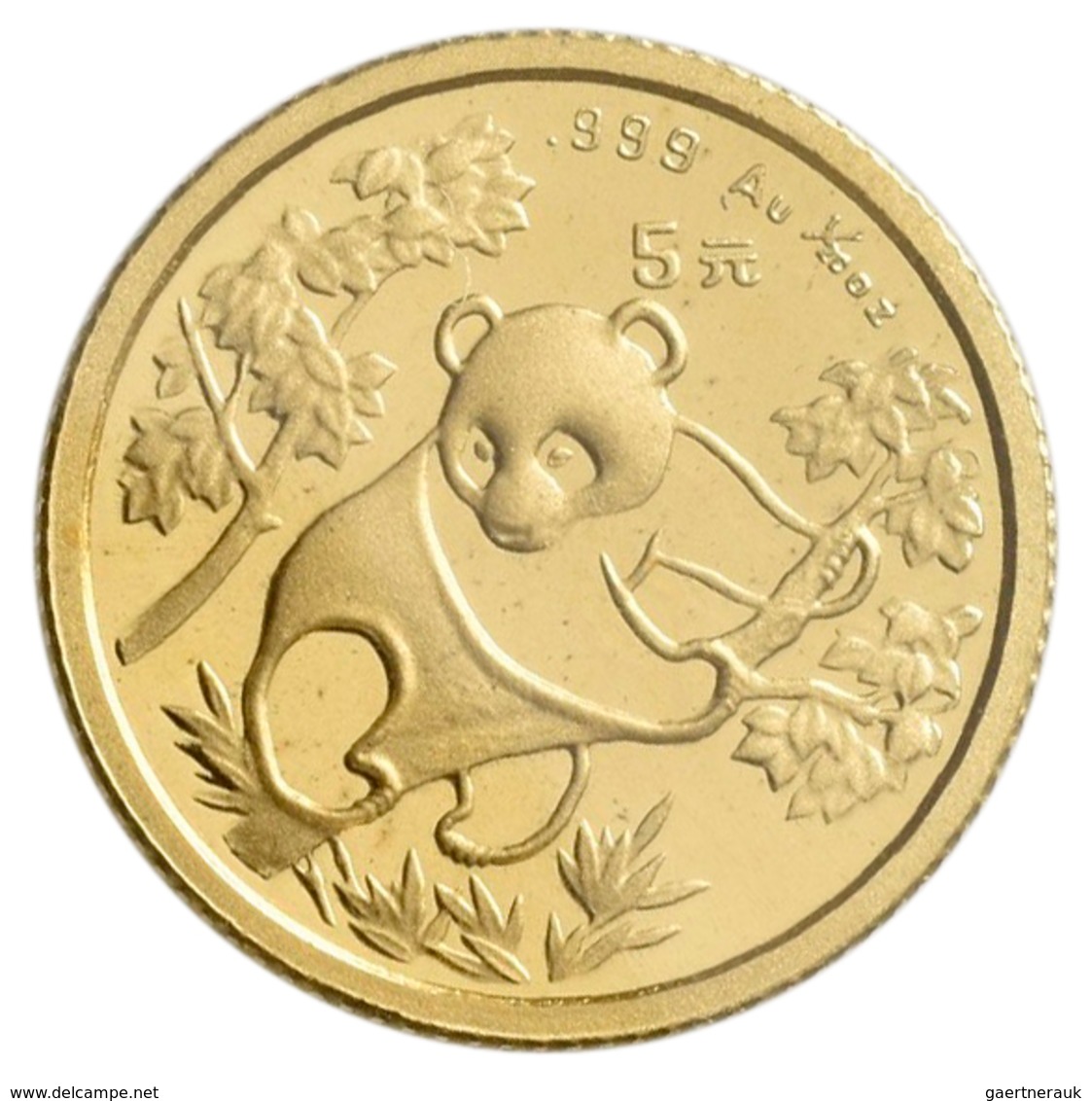 China - Volksrepublik - Anlagegold: 5 Yuan 1992, Goldpanda, KM# 391, Friedberg B8. 1,56 G (1/20 OZ), - Chine