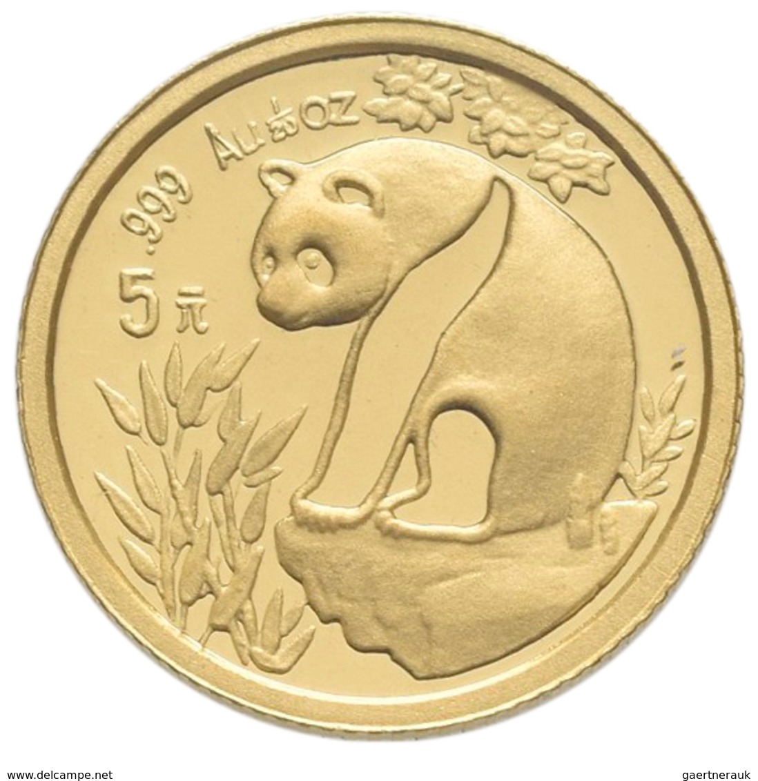 China - Volksrepublik - Anlagegold: 5 Yuan 1993, Goldpanda, KM# 473, Friedberg B8. 1,56 G (1/20 OZ), - China