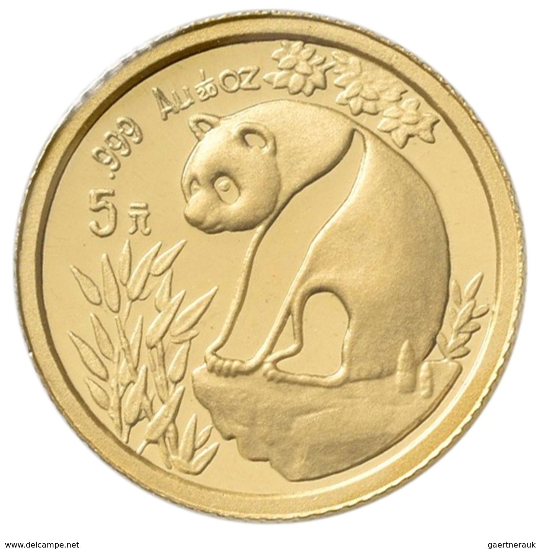 China - Volksrepublik - Anlagegold: 5 Yuan 1993, Goldpanda, KM# 473, Friedberg B8. 1,56 G (1/20 OZ), - China