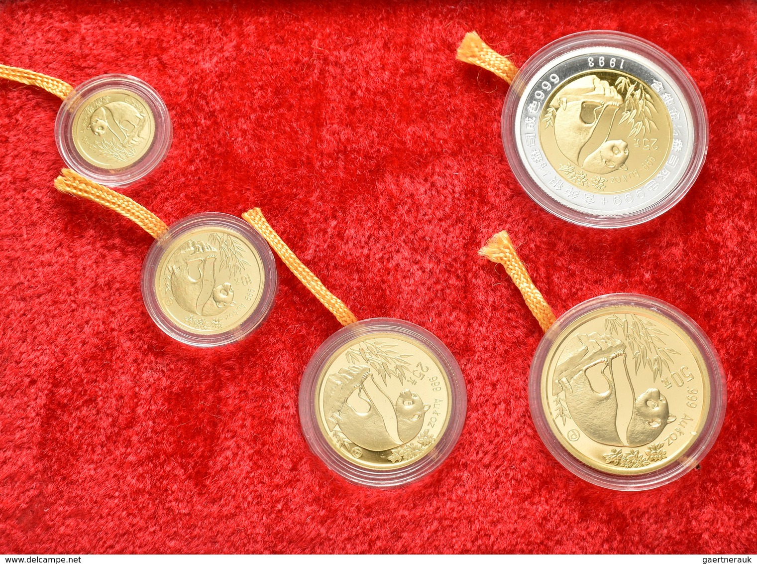 China - Volksrepublik - Anlagegold: China Gold Panda Proof Set 1993: Lot 5 Münzen Bestehend Aus 50 Y - China