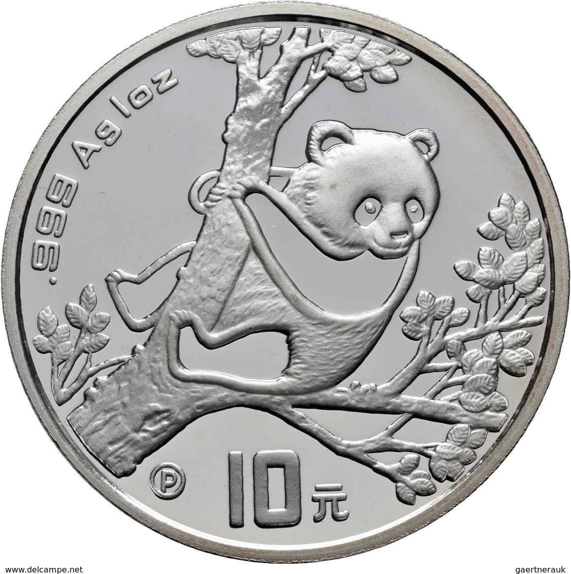 China - Volksrepublik: 10 Yuan 1994 P, Silberpanda Auf Baum. 31,1 G (1 OZ) 999/1000 Silber, KM# 616, - Chine