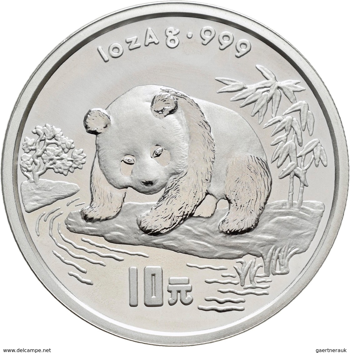 China - Volksrepublik: 10 Yuan 1995, Silberpanda Am Fluß. 31,1 G (1 OZ) 999/1000 Silber, KM# 723, Oh - Chine