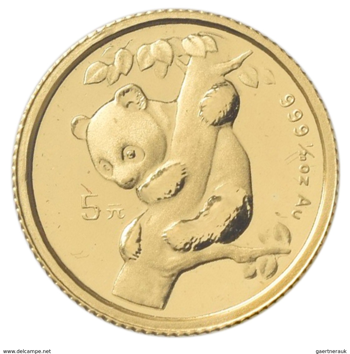 China - Volksrepublik - Anlagegold: 5 Yuan 1996, Goldpanda, KM# 883, Friedberg B8. 1,56 G (1/20 OZ), - China