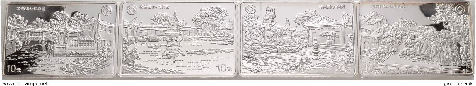 China - Volksrepublik: Set 4 Münzen 1999, Suzhou Garden: 4 X 10 Yuan 1 OZ 999/1000 Silber. Die Münze - China