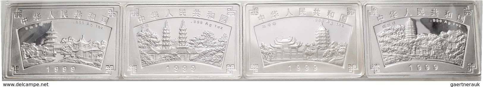 China - Volksrepublik: Set 4 Münzen 1999, Suzhou Garden: 4 X 10 Yuan 1 OZ 999/1000 Silber. Die Münze - China