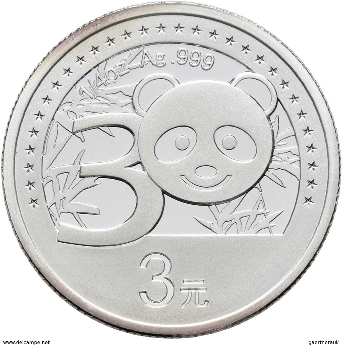 China - Volksrepublik - Anlagegold: Set 2 Münzen 2012, 30 Jahre Panda: 3 Yuan 1/4 OZ Silber + 50 Yua - Chine