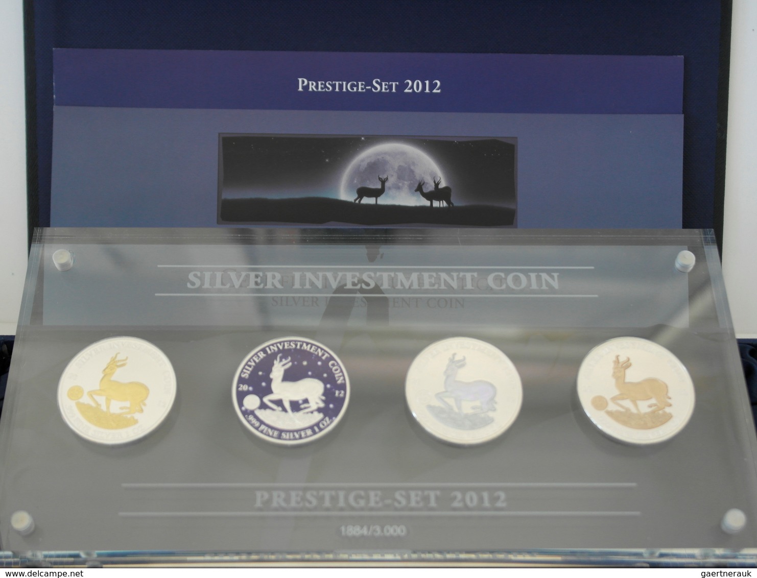Gabun: Prestige-Set 2012: 4 X 1000 Francs CFA Springbok (Motiv Krügerrand), Je 1 OZ 999/1000 Silber, - Gabon