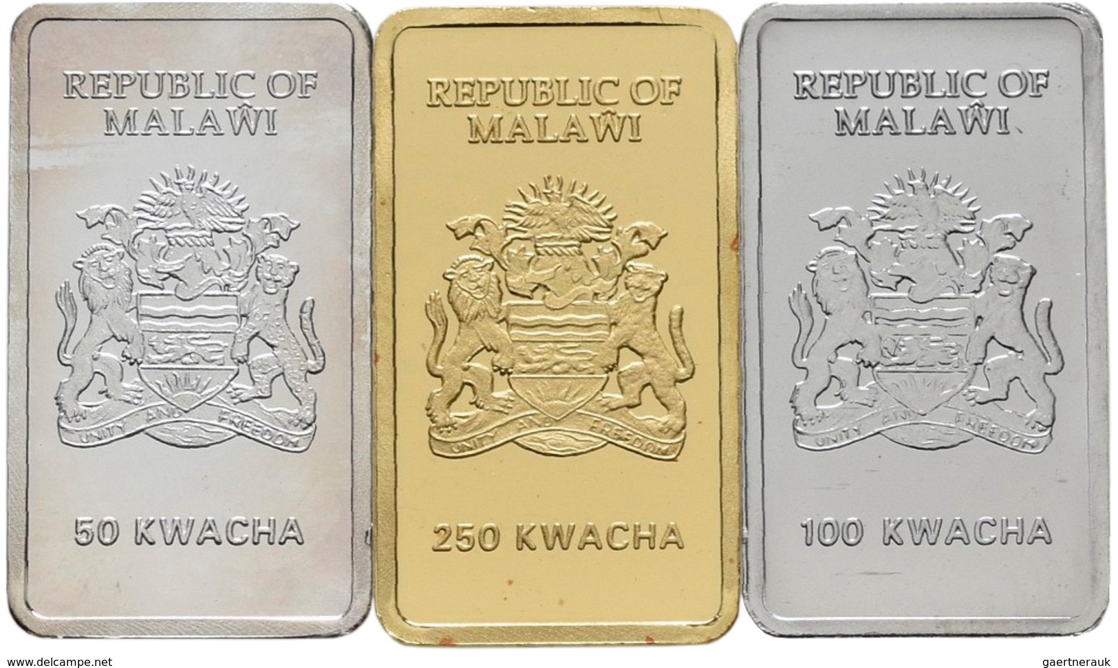 Malawi: Investment Coin Set 2008: 50 Kwacha Silber Barren, 100 Kwacha Palladium Barren, 250 Kwacha G - Malawi
