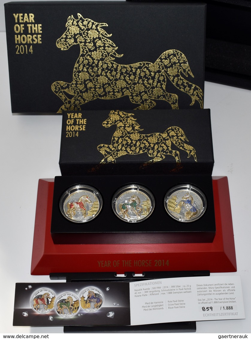 Ruanda: Set 3 x 500 Francs FRW 2014: Jahr des Pferdes (Year of the Horse). 3 x 25 g Silbermünzen, Ve