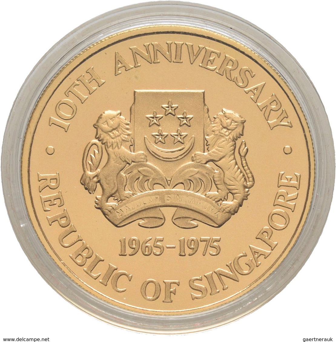 Singapur - Anlagegold: 250 Dollars 1975, 10th Anniversary Republic Of Singapore, Gold 900/1000, 17,5 - Singapur