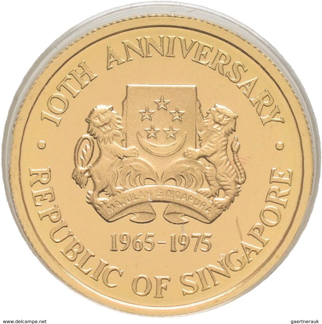 Singapur - Anlagegold: 100 Dollars 1975, 10th Anniversary Republic Of Singapore, Gold 900/1000, 6 G, - Singapore