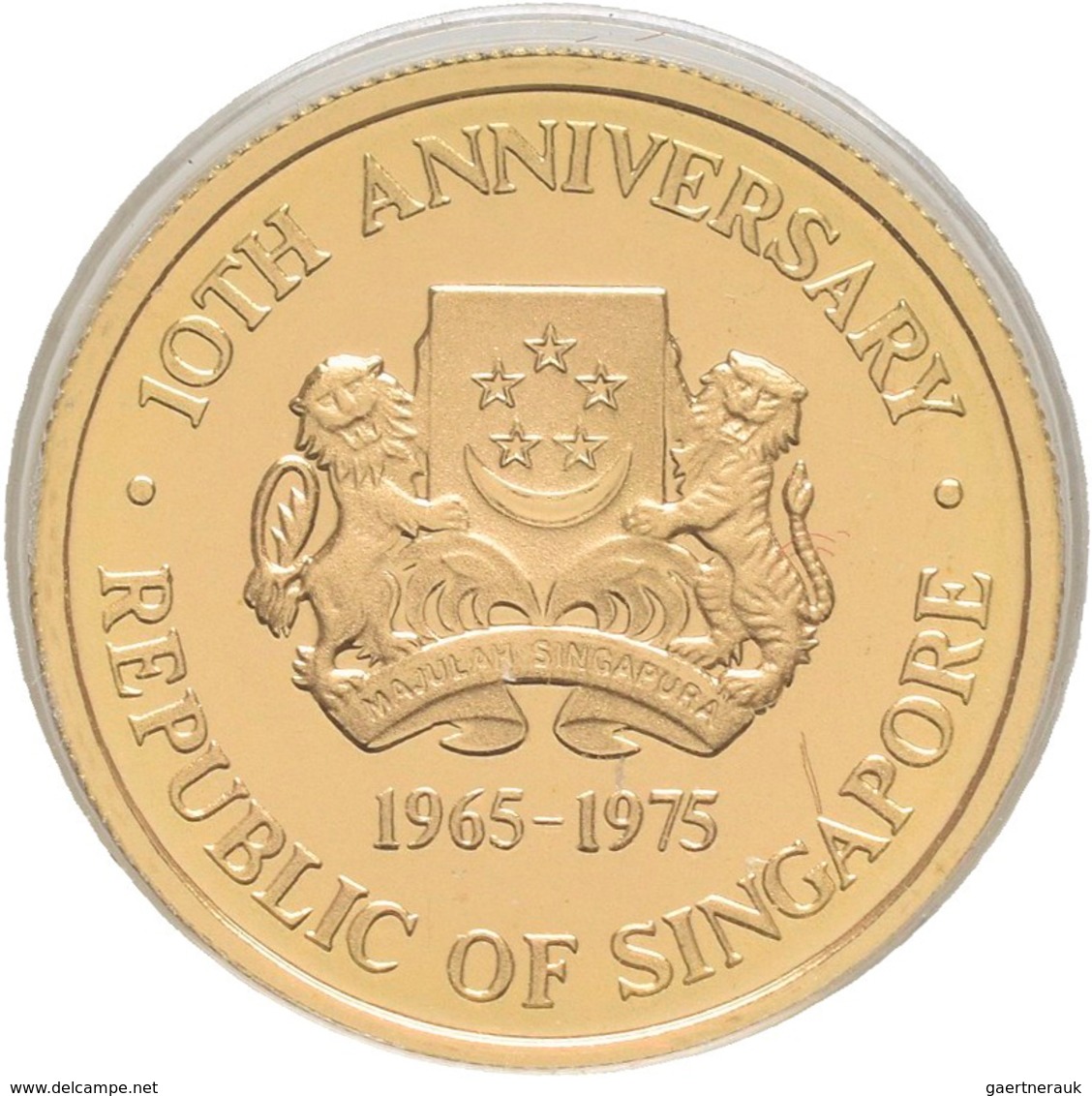 Singapur - Anlagegold: 100 Dollars 1975, 10th Anniversary Republic Of Singapore, Gold 900/1000, 6 G, - Singapour
