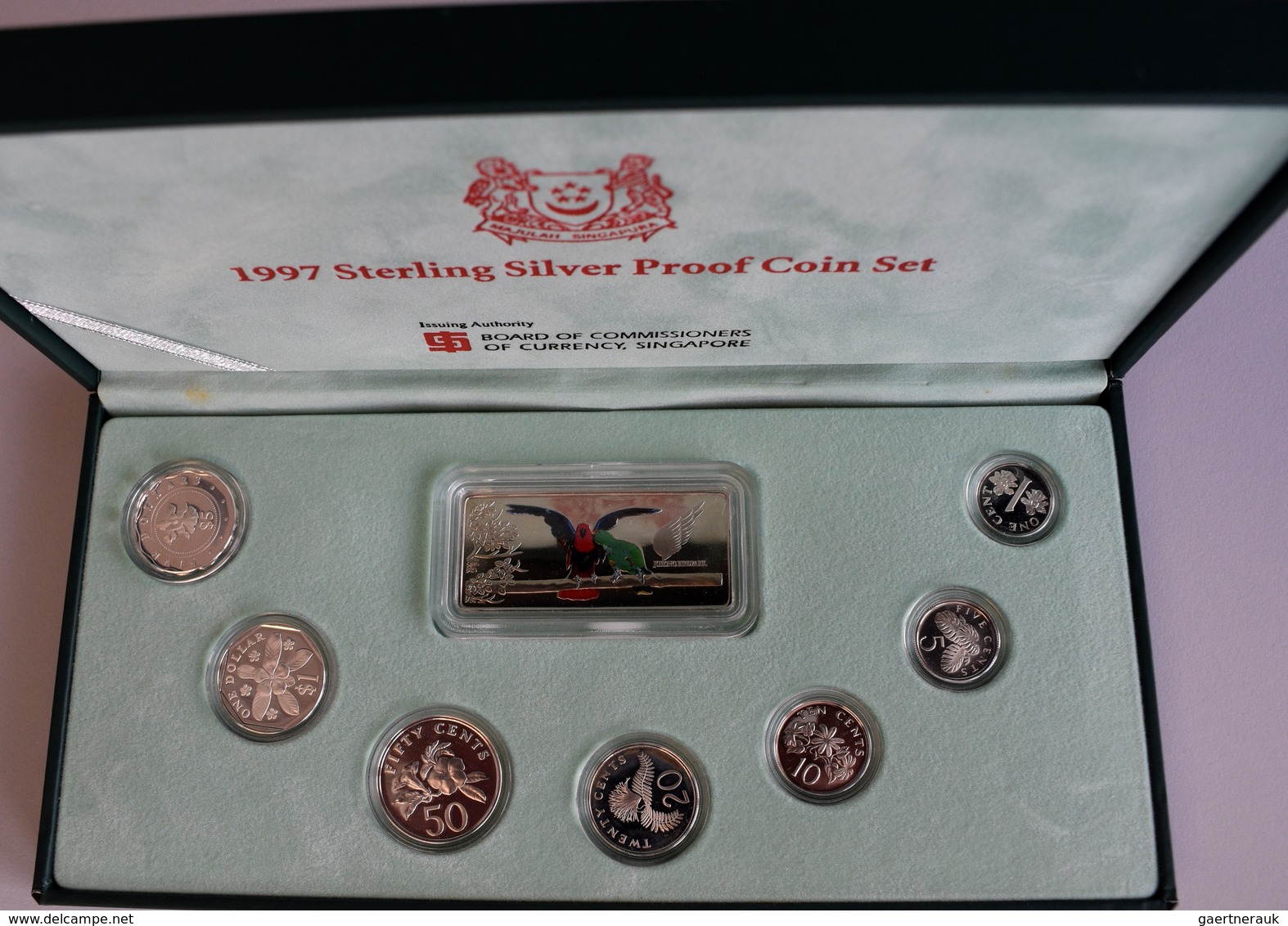 Singapur: Sterling Silver Proof Set: 1997 (7 Coins), PS 46 (KM 98a-103a,104.1a), Holzbox Innen Minim - Singapore