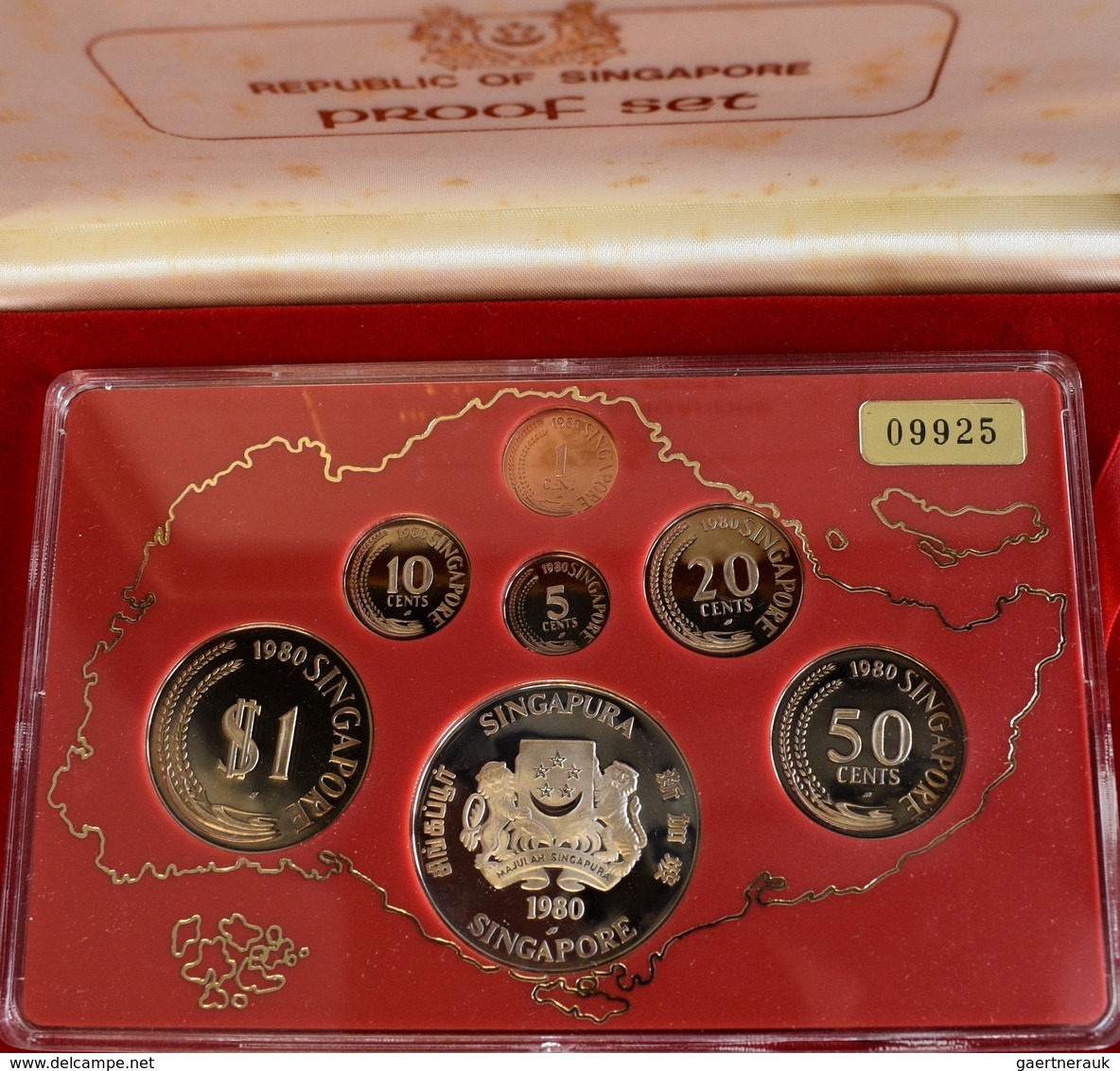 Singapur: Proof Set 1980 (7 Coins), KM-PS 13 (KM# 1-6,17.2), Mit Zertifikat, In Original Holzbox. - Singapore