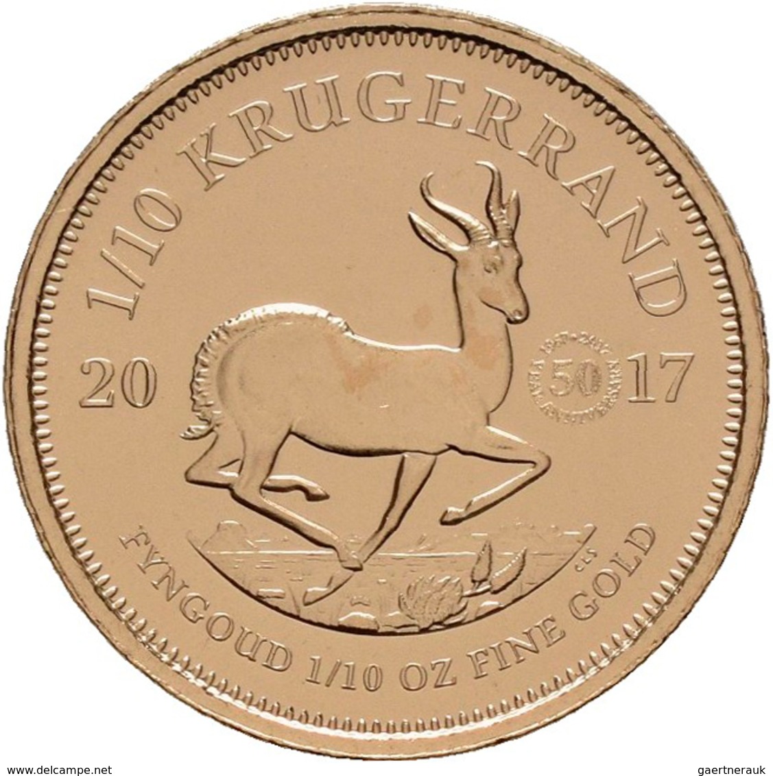 Südafrika - Anlagegold: Krügerrand 2017, 1/10 Unze, Privymark 50 Jahre Krügerrand. 3,11 G, 917/1000 - Afrique Du Sud