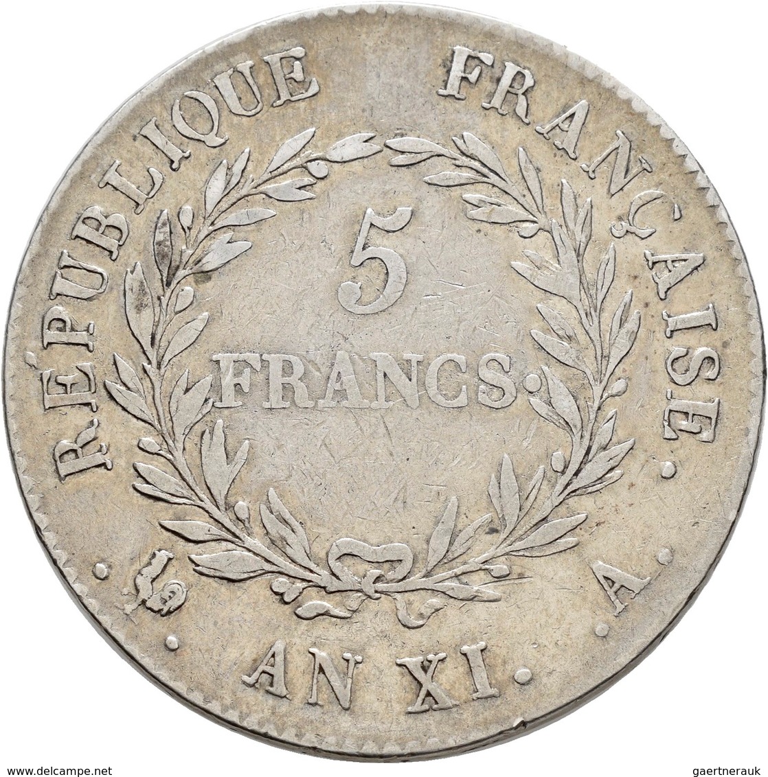 Frankreich: 1. Republik, 1792-1804, Napoleon Bonaparte, 1. Konsul 1799-1804: 5 Francs AN XI A, Paris - Andere & Zonder Classificatie