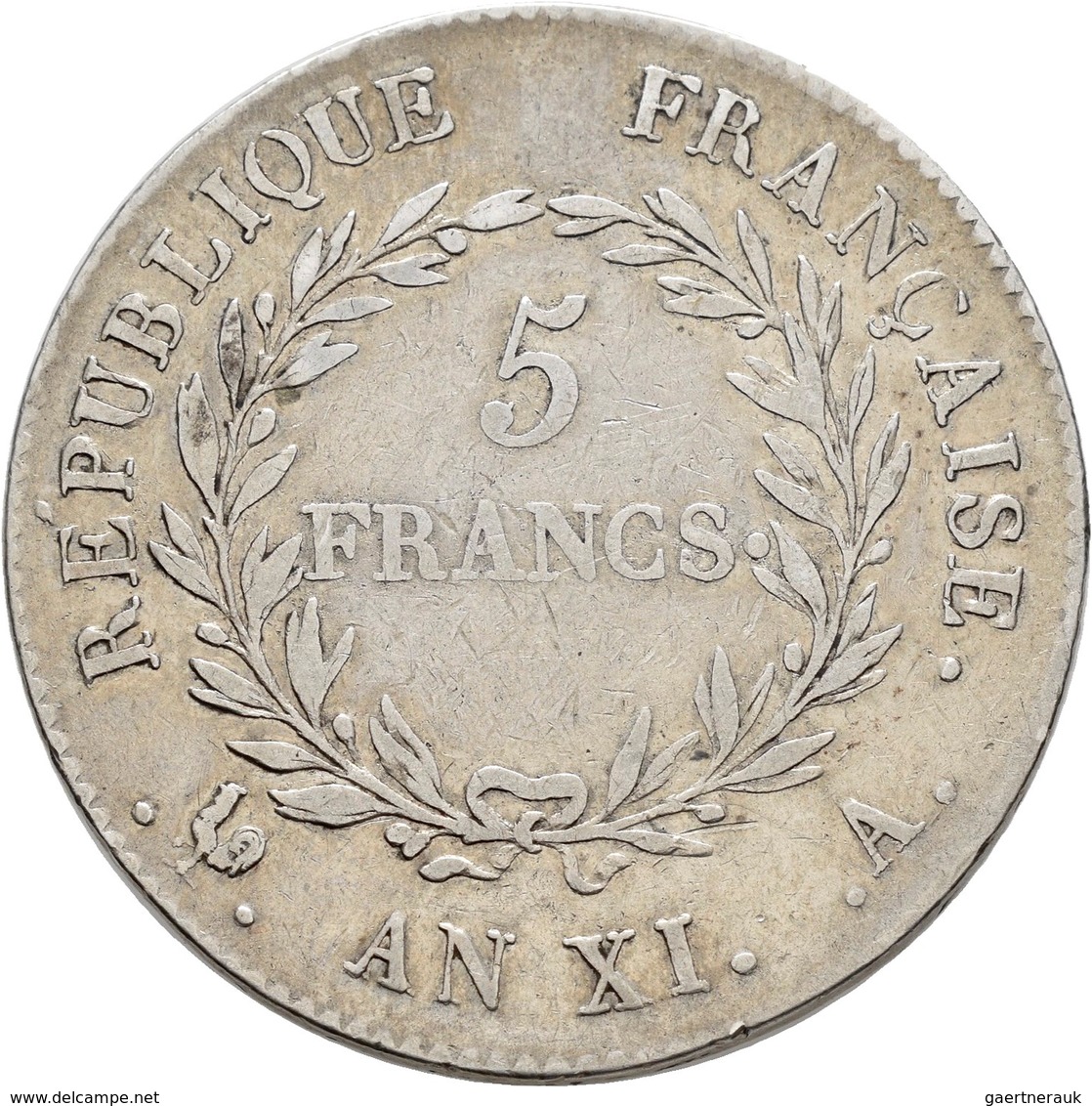 Frankreich: 1. Republik, 1792-1804, Napoleon Bonaparte, 1. Konsul 1799-1804: 5 Francs AN XI A, Paris - Autres & Non Classés