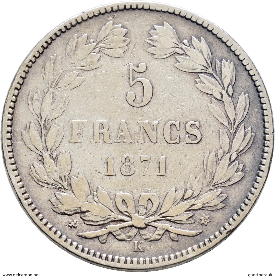 Frankreich: 3. Republik 1870-1940: Lot 2 Stück; 5 Francs Und 2 Francs 1871, Beide Mzz. K (Bordeaux), - Andere & Zonder Classificatie