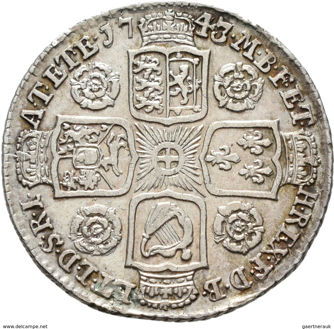 Großbritannien: Georg II. 1727-1760: Lot 4 Stück; Shilling 1737, 1743, 1745, 1750, sehr schön, sehr
