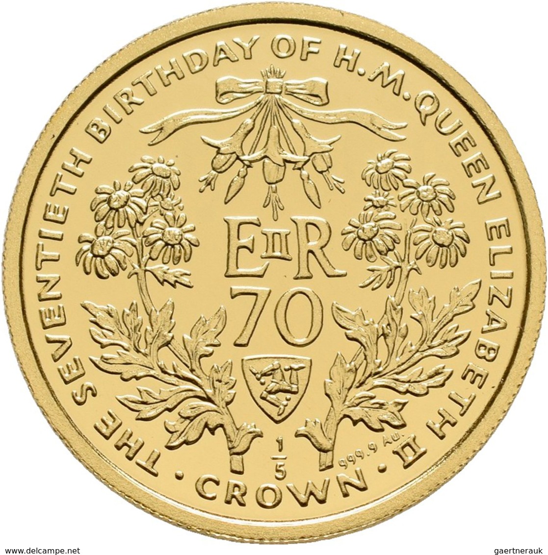 Insel Man - Anlagegold: Elizabeth II. 1952-,: 1/5 Crown 1996. 70 Geburtstag Queen Elizabeth II. KM# - Andere - Europa