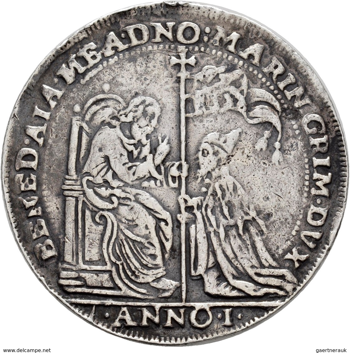 Italien: Venedig, Marino Grimani 1595-1605: Osella 1595 Anno I, 10,1 G, Henkelspur (mount Mark), Seh - 1861-1878 : Victor Emmanuel II.