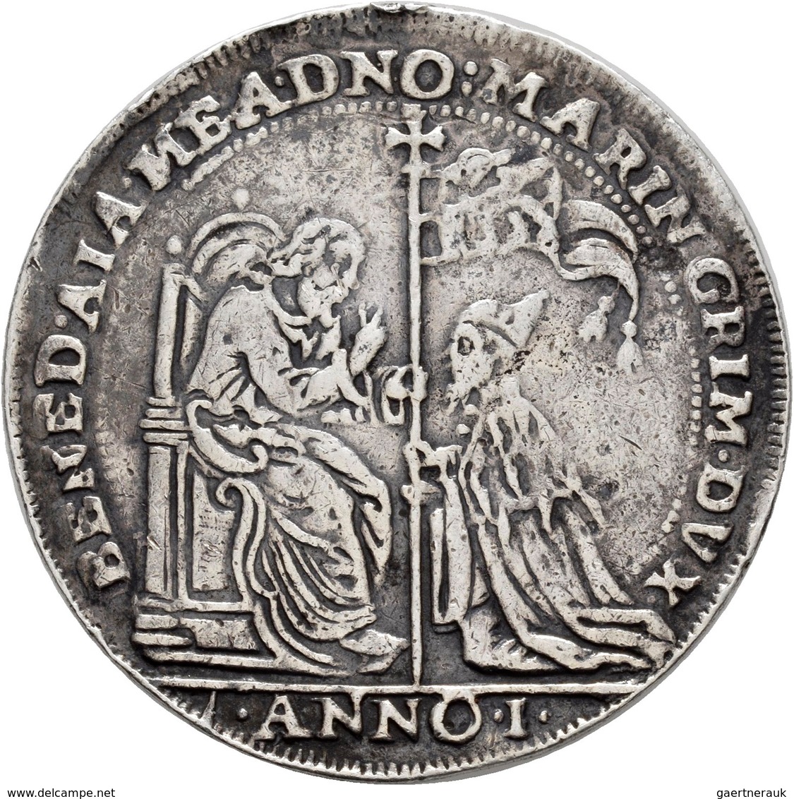 Italien: Venedig, Marino Grimani 1595-1605: Osella 1595 Anno I, 10,1 G, Henkelspur (mount Mark), Seh - 1861-1878 : Victor Emmanuel II