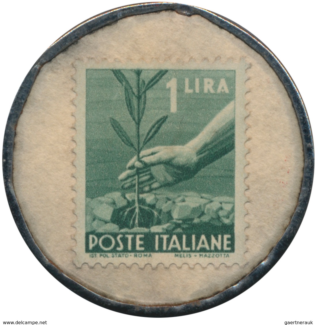 Italien: Briefmarken-Kapselgeld "LAPIS FILA", Mit Briefmarke Zu 1 Lira (Democratica Serie),Aluminium - 1861-1878 : Victor Emmanuel II