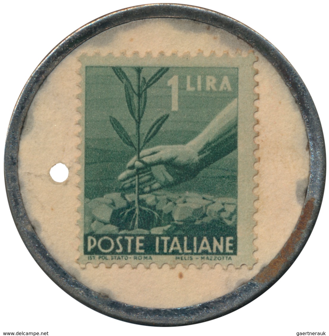 Italien: Lot 2 Stück Briefmarken-Kapselgeld "Caffé Perotti - Motta - Mondivi Piazza" Mit Je Einer Br - 1861-1878 : Victor Emmanuel II.